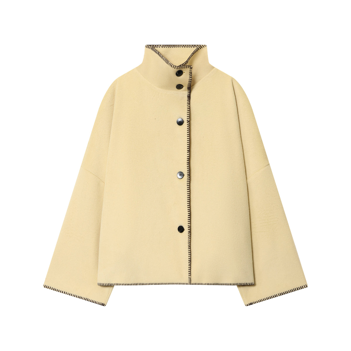 Agatha Oversized Funnel Neck Jacket | Contrast Stitch Jacket Coat