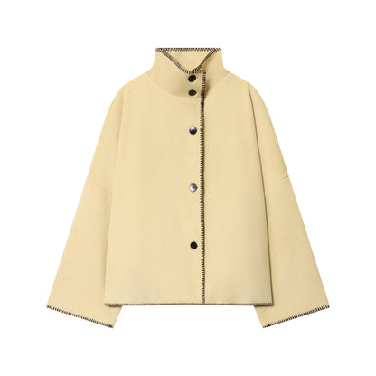 Agatha Oversized Funnel Neck Jacket | Contrast Stitch Jacket Coat