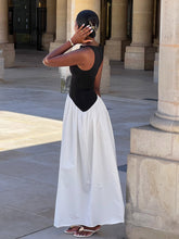 Load image into Gallery viewer, Timeless Black &amp; White Color Block Maxi Dress with Fitted Bodice Flowy Skirt - Quiet Luxury Old Money Style 