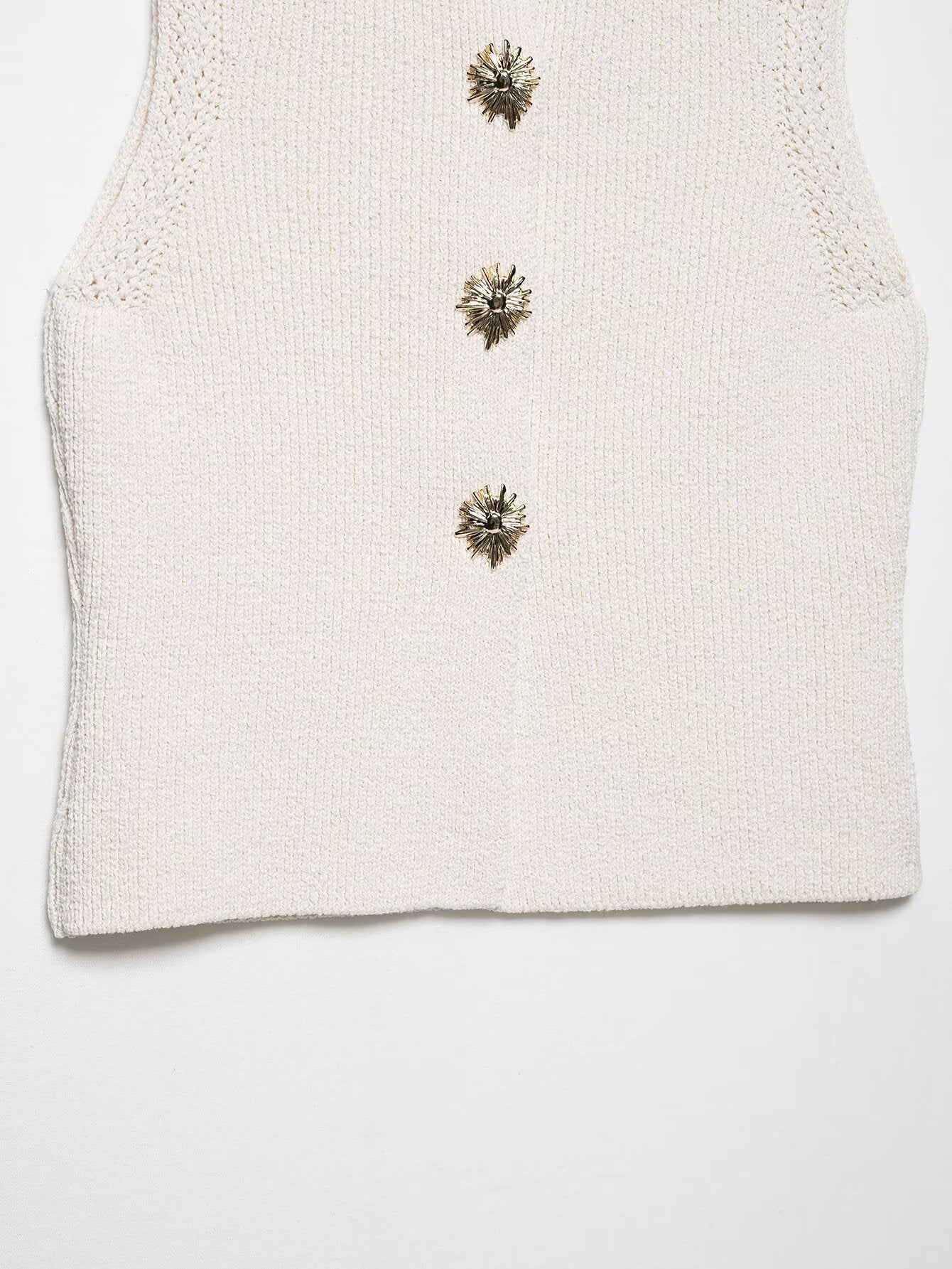 Classy Cream Knit Vest with Gold Buttons | Sleeveless Layering Vest | Cropped Knit Top for Brunch & Workwear