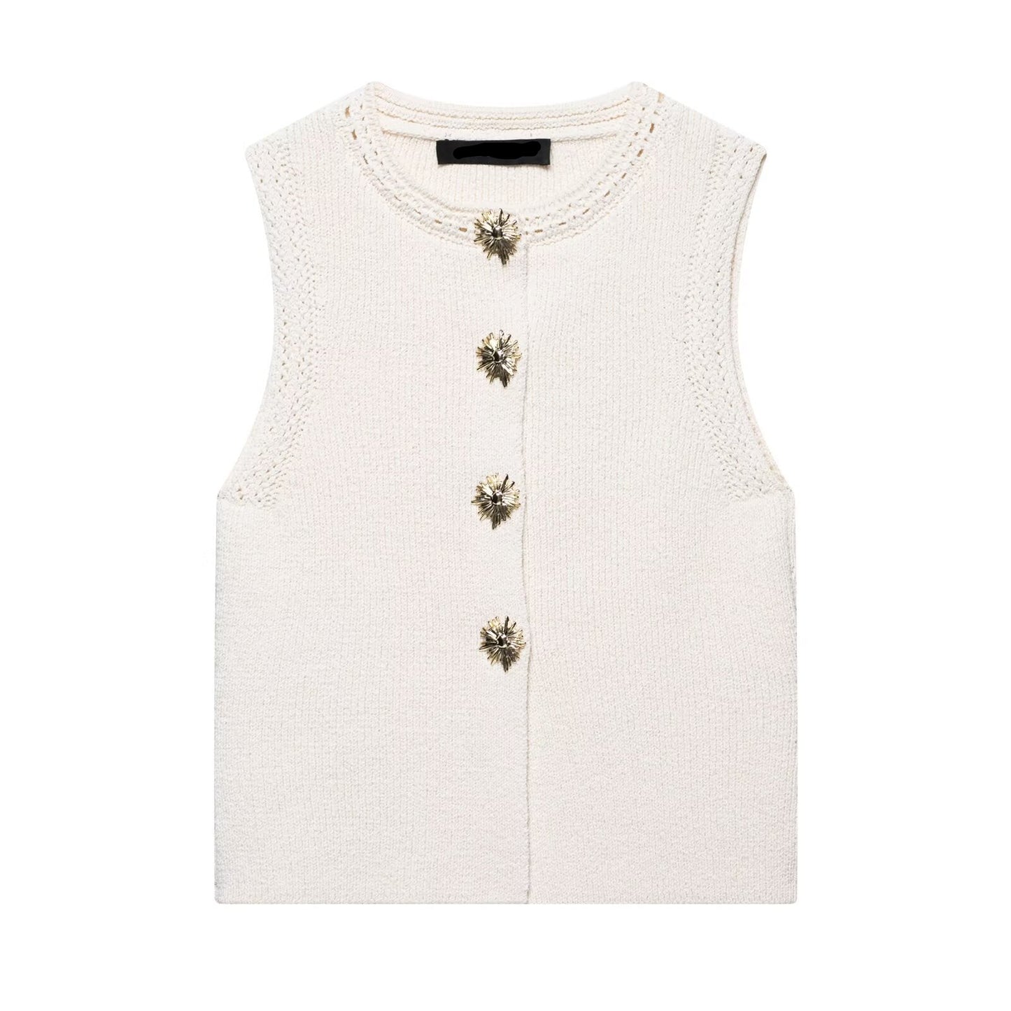 Classy Cream Knit Vest with Gold Buttons | Sleeveless Layering Vest | Cropped Knit Top for Brunch & Workwear