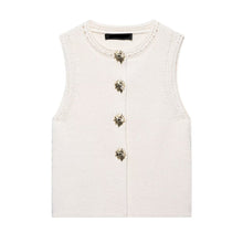 Load image into Gallery viewer, Classy Cream Knit Vest with Gold Buttons | Sleeveless Layering Vest | Cropped Knit Top for Brunch, Workwear &amp; Fall Outfits