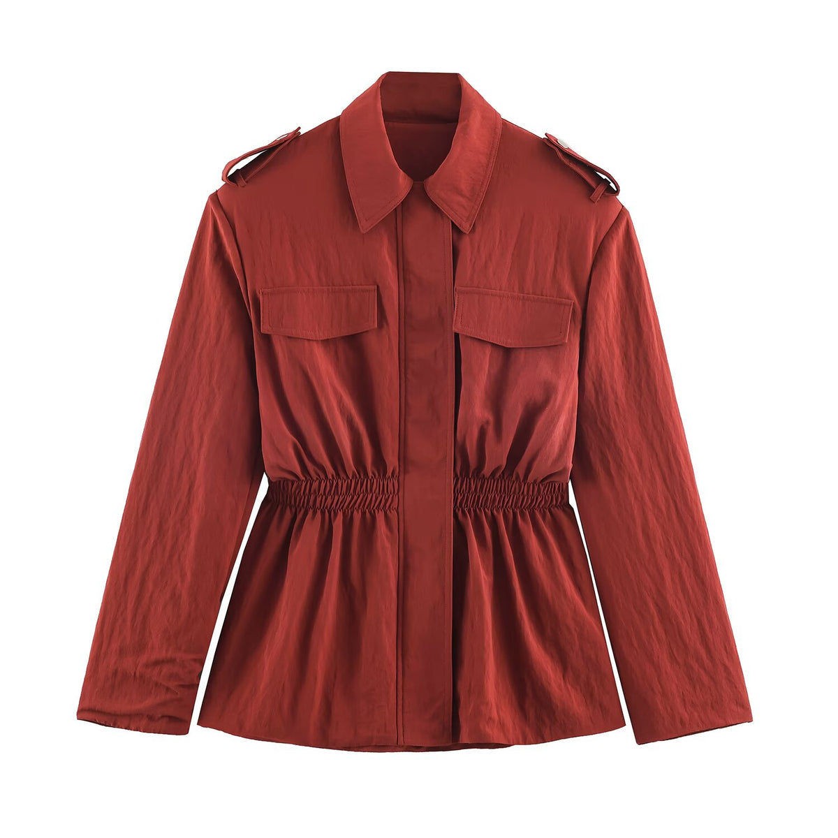 Autumn Cinched Waist Shirt Jacket & Wide Leg Pants Outfit Set