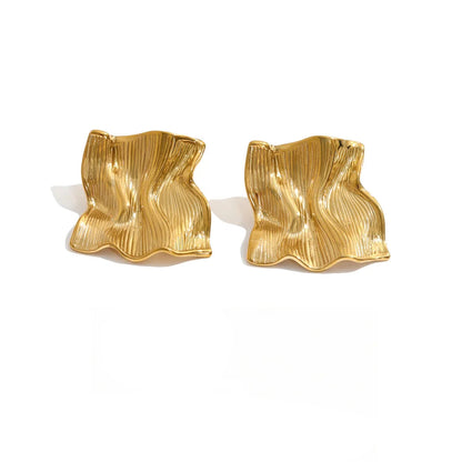 Amare Gold and Silver Sculptural Wavy Square Stud Earrings