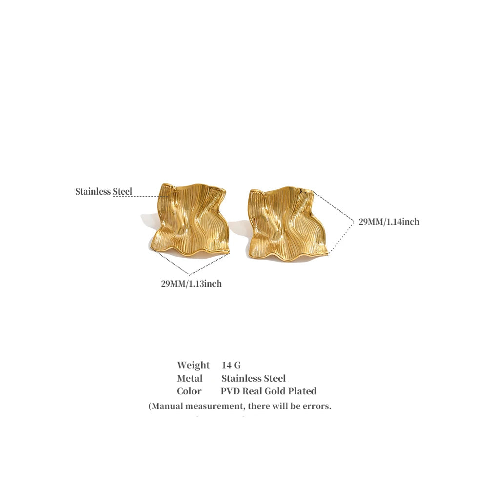Amare Gold and Silver Sculptural Wavy Square Stud Earrings