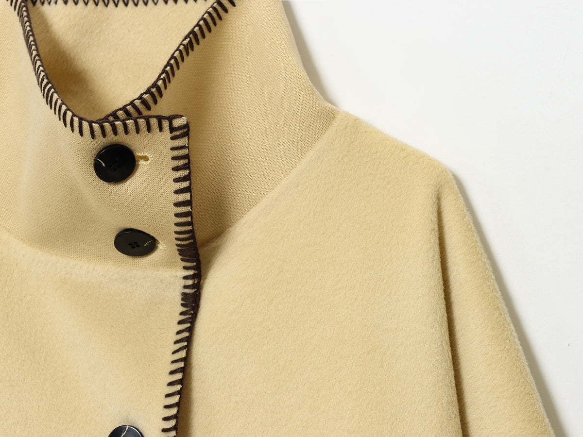 Agatha Oversized Funnel Neck Jacket | Contrast Stitch Jacket Coat