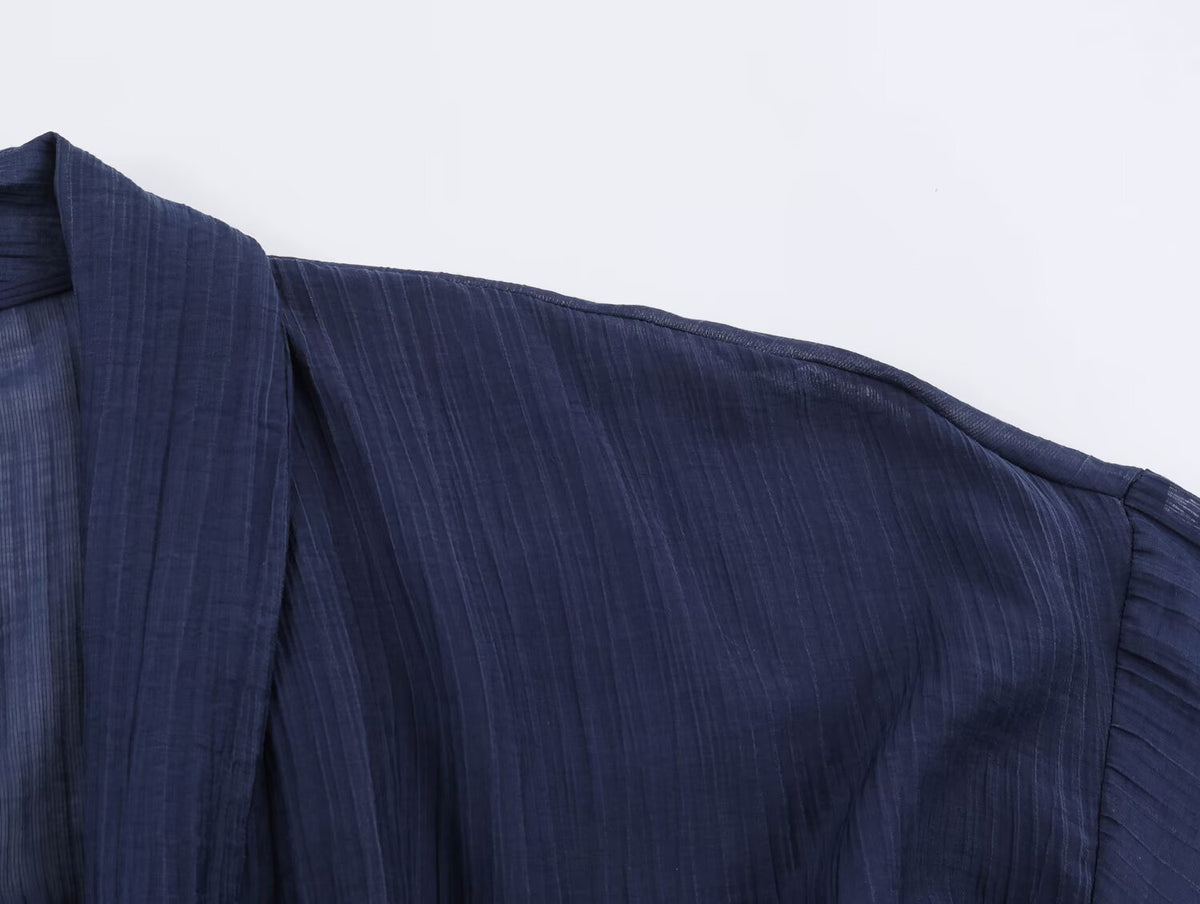 Alvira Navy Pleated Wrap-Front Co-Ords