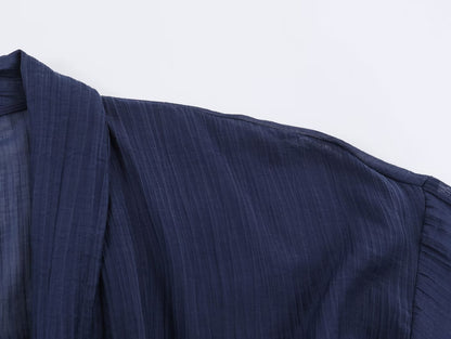 Alvira Navy Pleated Wrap-Front Co-Ords