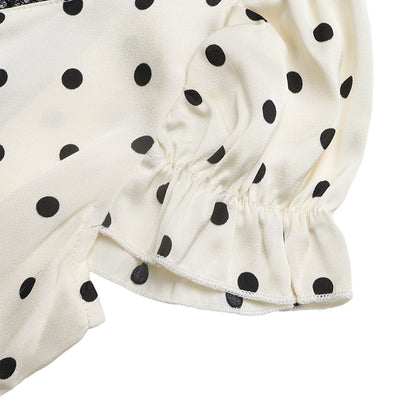 French Riviera Retro Polka Dot Maxi Dress With Lace Trim | Plunging V neck Empire waist maxi