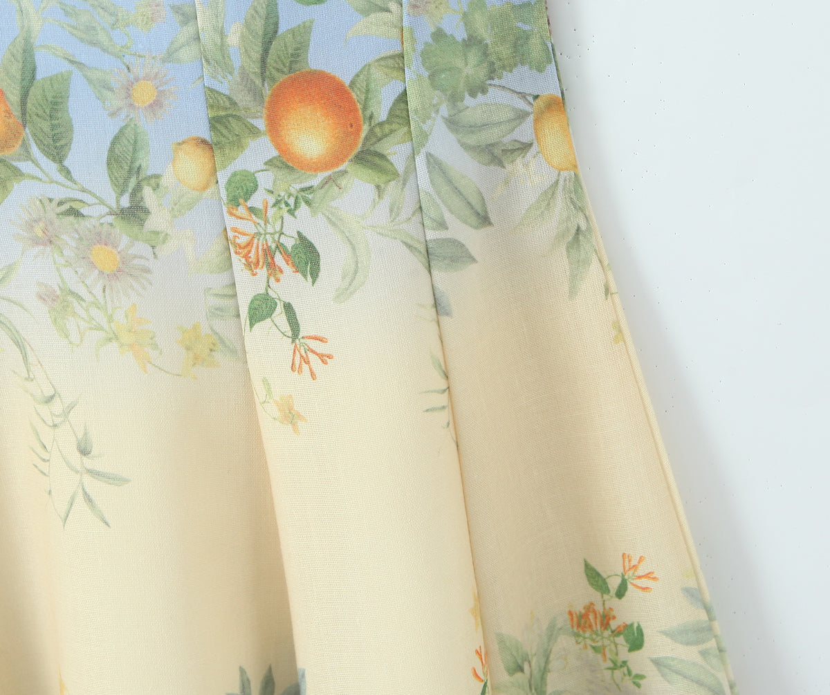 Citrus Blossom Corset Midi Dress | Botanical Print & Ombré
