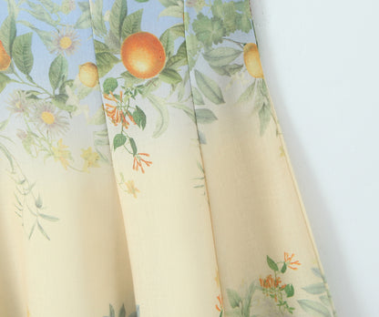 Citrus Blossom Corset Midi Dress | Botanical Print & Ombré