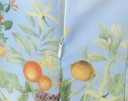 Citrus Blossom Corset Midi Dress | Botanical Print & Ombré