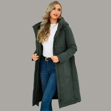 Load image into Gallery viewer, womens down jacket, parka for women, duck down coat, parka coat, belted coat, duck down jacket womens,  womens down coats and jackets duck down jacket, hooded parka jacket, hooded down jacket, down coat, winter coats women, long line coat, womens dressy winter coats, womens outdoor coat, womens long parka coat.