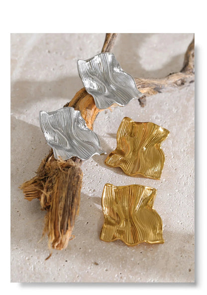 Amare Gold and Silver Sculptural Wavy Square Stud Earrings