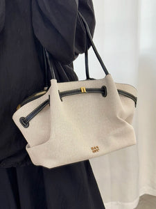 office canvas bag women, Oversized black canvas tote bag women styled with fall capsule wardrobe, minimalist business casual work outfit with laptop-friendly compartment, laptop canvas tote bag women.