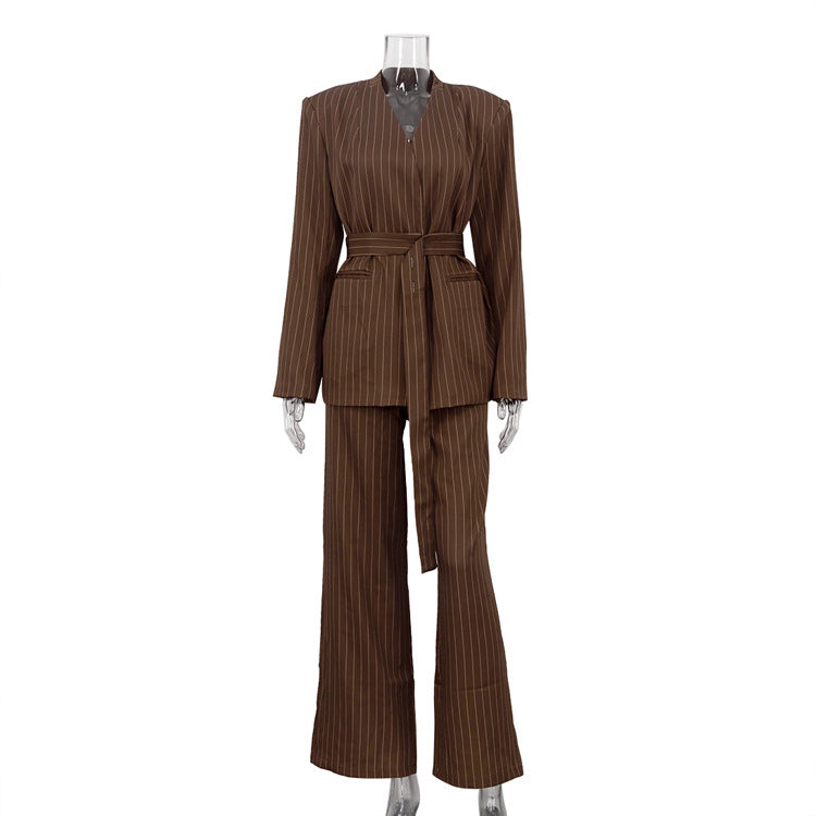 Cocoa Pinstripe Fancy Pantsuit | Women’s Tailored Pantsuit | Blazer and Pants set