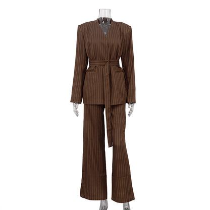 Cocoa Pinstripe Fancy Pantsuit | Women’s Tailored Pantsuit | Blazer and Pants set