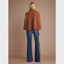 Load image into Gallery viewer, Brown cape coat women with tailored cape jacket women structure, featuring gold button vintage cape jacket women detailing for elegant fall capes for women and old money brown cape jacket women styling.