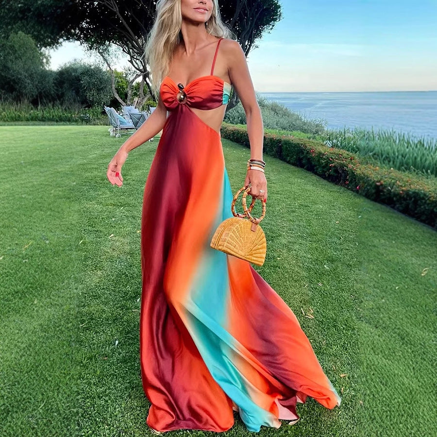 Golden Hour Goddess Flowy Maxi Sundress | Cutout Maxi Dress | Backless Flowy Maxi | Beach Dress S / Multi Golden Hour Goddess Flowy Maxi Sundress | Cutout Maxi Dress | Backless Flowy Maxi | Beach Dress S / Multi