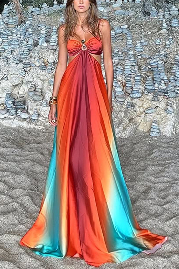 Golden Hour Goddess Flowy Maxi Sundress | Cutout Maxi Dress | Backless Flowy Maxi | Beach Dress L / Multi Golden Hour Goddess Flowy Maxi Sundress | Cutout Maxi Dress | Backless Flowy Maxi | Beach Dress L / Multi