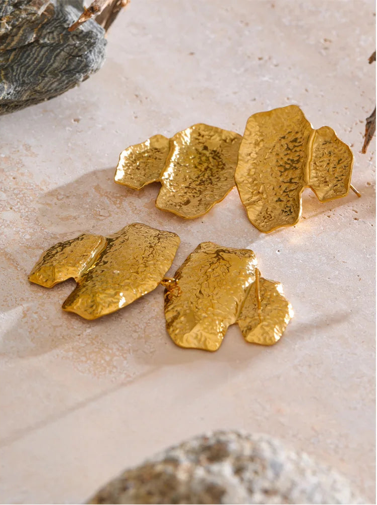 Aurea Abstract Gold Drop Dangle Earrings | Sculptural Textured Earrings for women