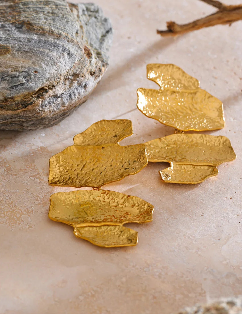 Aurea Abstract Gold Drop Dangle Earrings | Sculptural Textured Earrings for women