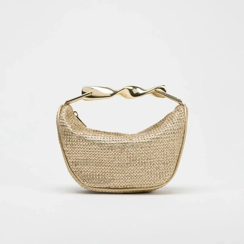 Crossbody woven bag, sculptural handle purse, terracotta shoulder bag for evening soiree handbag, lightweight designer look tote, straw sling bag, woven sling bag, bucket sling bag, crossbody straw sling bag, raffia sling bag, chic woven sling purse.