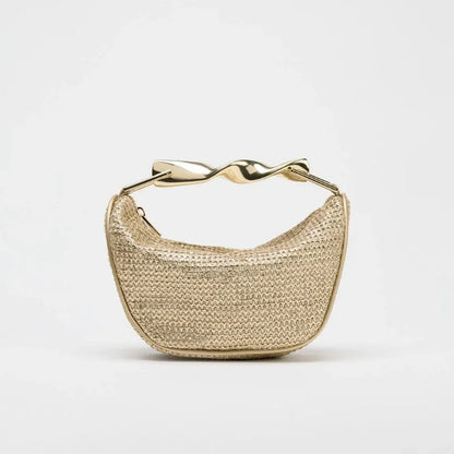 Crossbody woven bag, sculptural handle purse, terracotta shoulder bag for evening soiree handbag, lightweight designer look tote, straw sling bag, woven sling bag, bucket sling bag, crossbody straw sling bag, raffia sling bag, chic woven sling purse.
