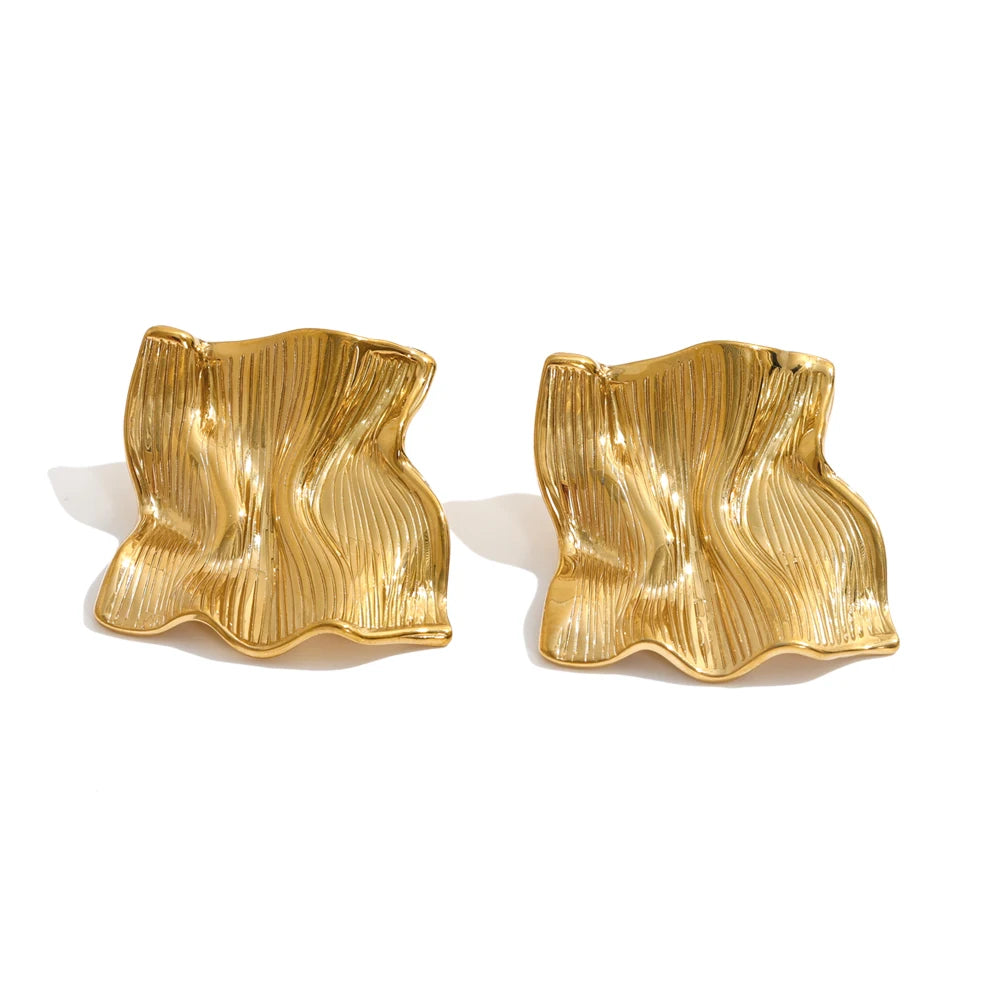 Amare Gold and Silver Sculptural Wavy Square Stud Earrings