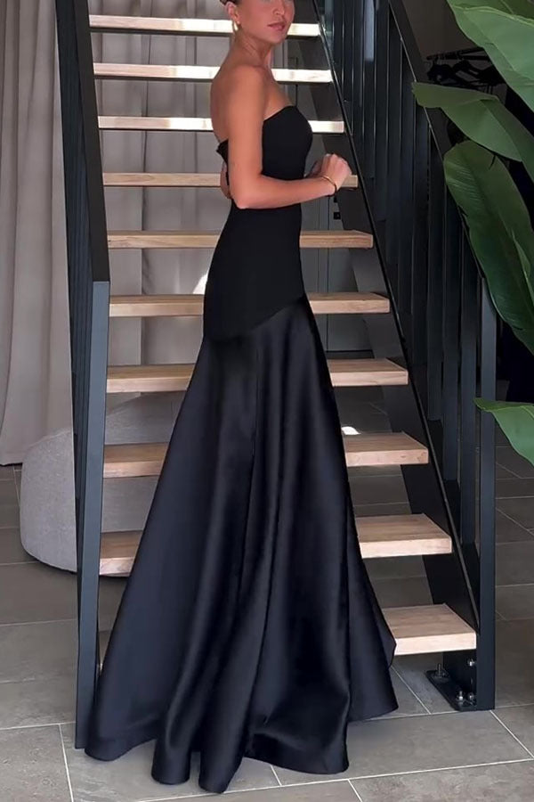  two-tone formal maxi dress with fitted bodice, formal dress strapless satin flowy US, long maxi cocktail dress, gorgeous maxi gown, party dresses, party dresses for women, cocktail dresses for wedding, cocktail attire women, long pleated maxi dress, long bodycon maxi dress, wedding party dresses, cocktail dresses for wedding guest.