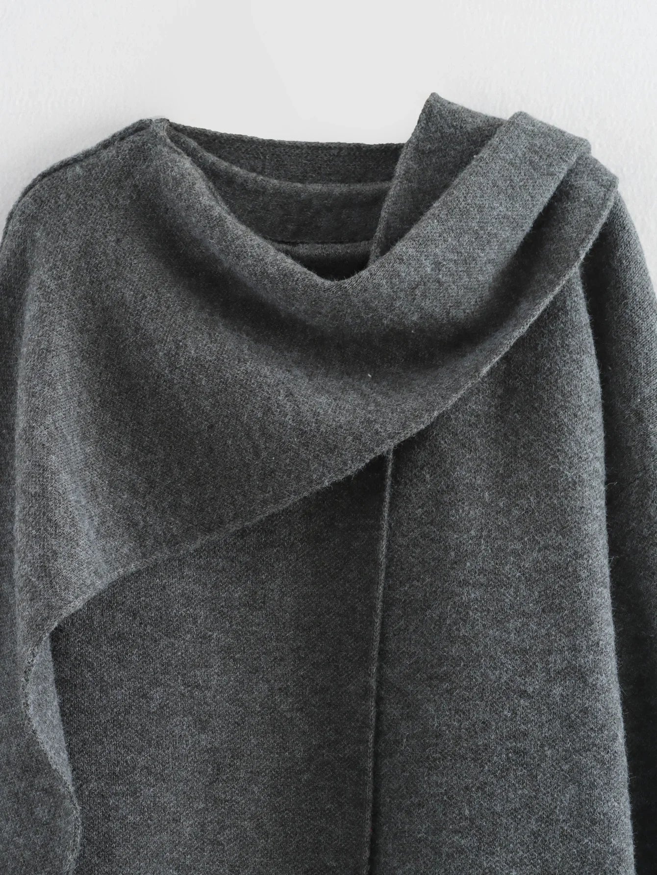 Aristella Draped Cape Scarf Coat | Layered Quiet Luxury Sweater with Attached Scarf | Elegant Shawl Collar Coat