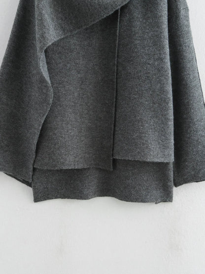 Aristella Draped Cape Scarf Coat | Layered Quiet Luxury Sweater with Attached Scarf | Elegant Shawl Collar Coat
