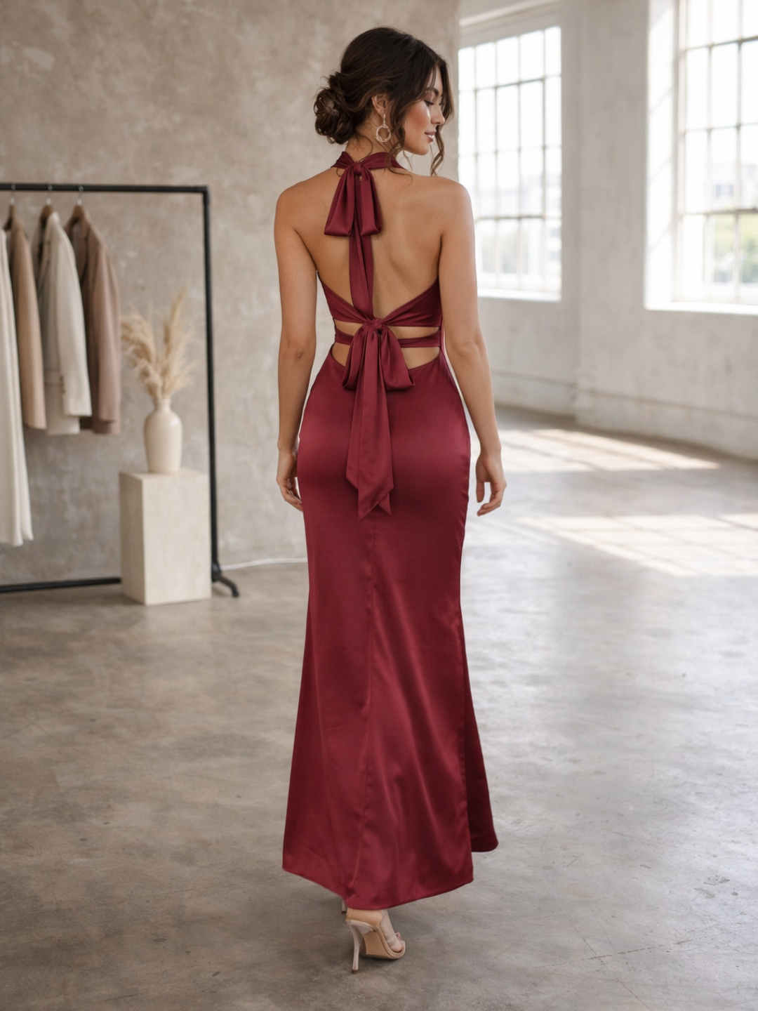 red bodycon maxi dress Cross Halter Satin Bodycon Maxi Dress – Elegant Evening Gown