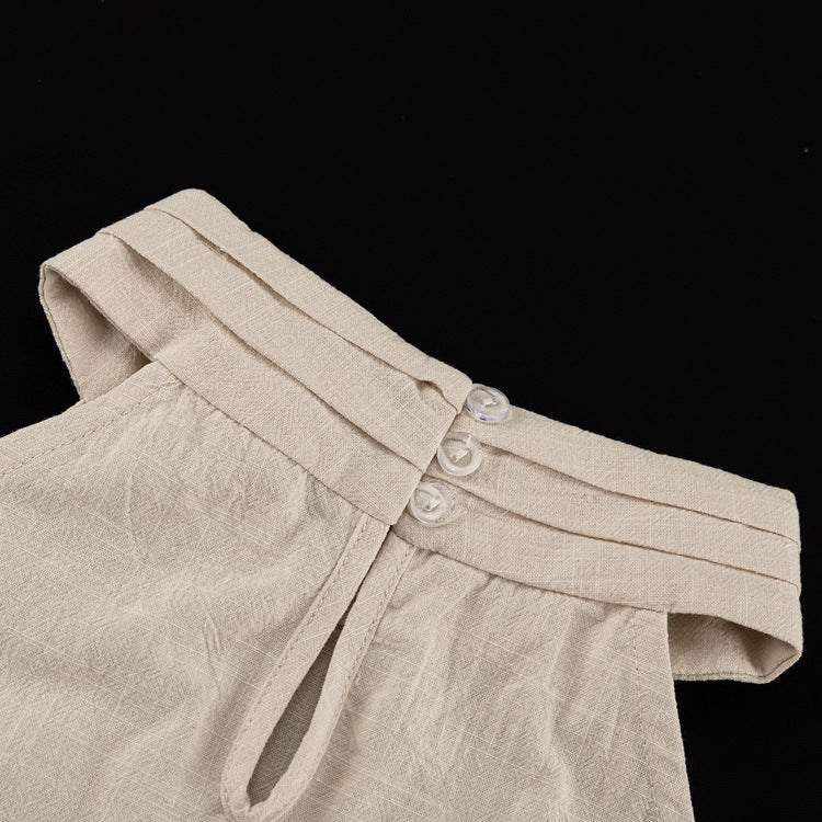 Alabama Two Piece Shorts Set – Beige Cotton Halter Top & High Waist Shorts
