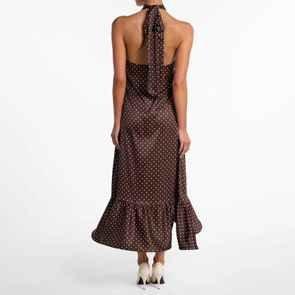 halterneck polka dot dress.