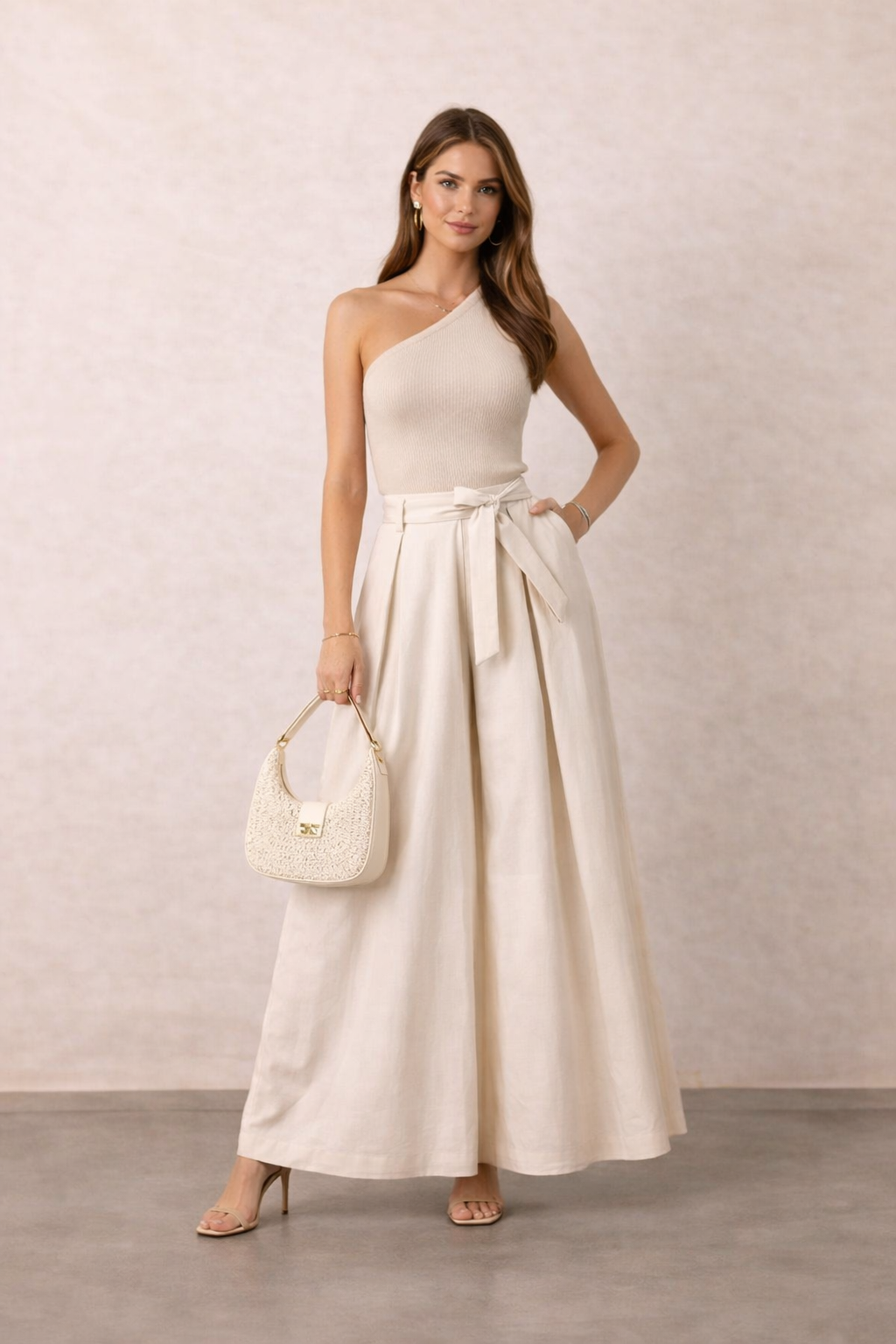 high waisted cream belted wide leg pants, high waisted wide leg pants work outfit, belted wide leg trousers women outfit, wide leg pants outfit business casual, neutral wide leg pants outfit aesthetic, comfortable wide leg pants for travel, wide leg trousers women office outfit, wide leg pants women.