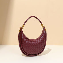 Load image into Gallery viewer, Woven Crescent Hobo Bag, woven hobo shoulder bag, women&#39;s hobo purse, woven hobo purses, quirky bags,  Woven Saddle Handbag, crescent shoulder bag, woven crescent bag purse, had woven hobo bag, woven leather hobo bag, woven knotted hobo bag, leather saddle bags, women&#39;s shoulder bag