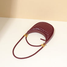 Load image into Gallery viewer, Woven Crescent Hobo Bag, woven hobo shoulder bag, womens hobo purse, woven hobo purses,  Woven Saddle Handbag, crescent shoulder bag, woven crescent bag purse, hand woven hobo bag, woven leather hobo bag, woven knotted hobo bag, leather saddle bags, women&#39;s shoulder bag