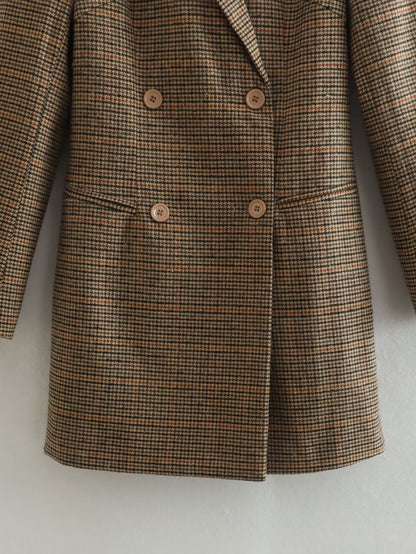 Brittany Camel Plaid Blazer Mini Dress for Women | Double-Breasted Houndstooth Blazer Dress| Classy Fall Outfit Blazer