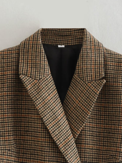 Brittany Camel Plaid Blazer Mini Dress for Women | Double-Breasted Houndstooth Blazer Dress| Classy Fall Outfit Blazer