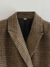 Load image into Gallery viewer, Brittany Camel Plaid Blazer Mini Dress for Women | Double-Breasted Houndstooth Blazer Dress| Classy Fall Outfit Blazer