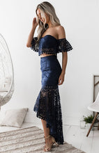 Load image into Gallery viewer, crochet two piece skirt set, crop top and skirt set, lace dress, two piece dress, two piece skirt set, two piece crochet set, two piece maxi dress, matching sets women, tiered ruffle dress, co ord skirt set, co ord sets, white lace dress, co ords, lace wedding dress, lace midi dress, 2 piece skirt set, lace cocktail dress, skirt set, wedding guest dress, wedding guest outfits, prom &amp; dance dress.