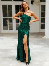 Load image into Gallery viewer, One shoulder Sequin Party Dress, Sparkly Maxi Dress, Sparkly Party dress, Bodycon sequin dress, Sequin maxi dress, Bodycon sequin glitter dress, green sequin dress, prom dress, Women&#39;s Cocktail &amp; Party Dress, black bridesmaid dresses, sequin dress, green cocktail dress, Sexy cocktail dresses, green wedding guest dress, bridesmaid dresses, vera vang cocktail dress, princess bridal, bridal shop.