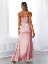 Load image into Gallery viewer, One shoulder Sequin Party Dress, Sparkly Maxi Dress, Sparkly Party dress, sparkly dress, Bodycon sequin dress, Sequin maxi dress, high slit maxi dress,pinkcocktail dress, Bodycon sequin glitter dress, pink sequin dress, wedding dresses, pink bridesmaid dreses, sequin party dress, prom dress, Women&#39;s Cocktail &amp; Party Dress, pink bridesmaid dresses, sequin dress, Sexy cocktail dresses, wedding guest dress, mother of the bride dress