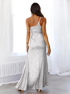 One shoulder Sequin Party Dress, Sparkly Maxi Dress, Sparkly Party dress, sparkly dress, Bodycon sequin dress, Sequin maxi dress, high slit maxi dress, white cocktail dress, Bodycon sequin glitter dress, silver sequin dress, white wedding dresses, prom dress