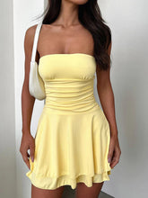 Load image into Gallery viewer, skater dress, short tube dress, yellow sundress, cute summer dress, fit &amp; flare dress, Strapless Dress, casual dresses for women, Cami Dress, summer sundress, casual dress, short sundress, sundresses for women, casual summer dresses, cute brunch outfits.