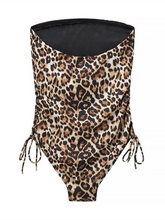 Load image into Gallery viewer, Leopard Luxe Bandeau One Piece Swimsuit | Strapless Bandeau | Animal Print Bikini| Monokini Swimsuit