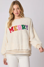 Load image into Gallery viewer, crew neck oversized sweatshirt, cute holiday sweatshirt women, festive fuzzy sweater women, chunky knit womens jumper, womens holiday sweater, cute holiday sweatshirt women, cozy pink fuzzy sweatshirt for women, cozy sweaters women, sparkly christmas top for women, comfortable fuzzy sweatshirt for all-day wear.