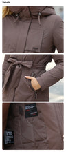 Load image into Gallery viewer, womens down jacket, parka for women, duck down coat, parka coat, belted coat, duck down jacket womens,  womens down coats and jackets duck down jacket, hooded parka jacket, hooded down jacket, down coat, winter coats women, long line coat, womens dressy winter coats, womens outdoor coat, womens long parka coat.