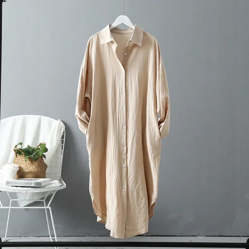 Oversized cotton linen shirt dress, Relaxed minimalist, quiet luxury casual, midi shirt dress, summer shirt dress, long shirt dress, button down shirt dress, relaxed shirt dress, shirt dress midi, beach cover up dress, business casual shirt dress, work shirt dress.